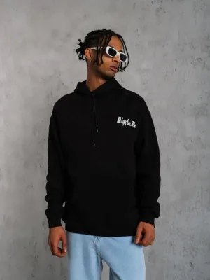 Men's Black 3-Thread Cotton Hooded Kangaroo Pocket Printed Sweatshirt