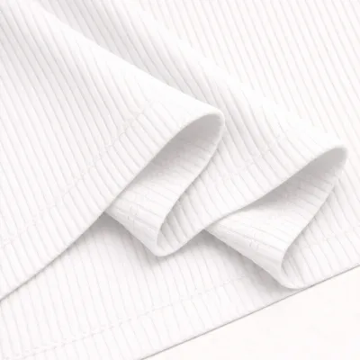 Bianco Oversize Costina Cotone Polo Collo T-Shirt 4