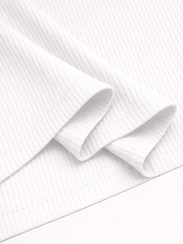 Bianco Oversize Costina Cotone Polo Collo T-Shirt 4