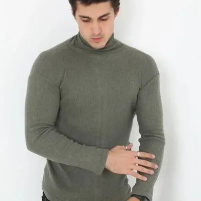 Pánské khaki slim fit lycrové kašmírové rolák body 3