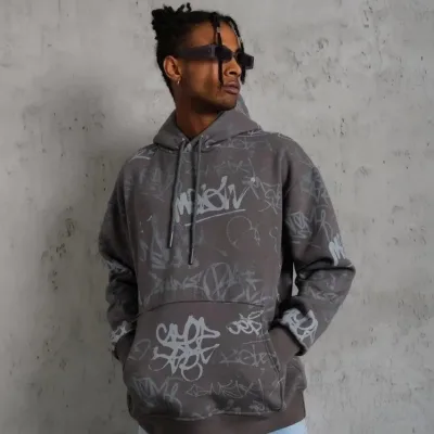 Muški sivi 3-niti pamučni s kapuljačom s klokanskim džepom sweatshirt 2