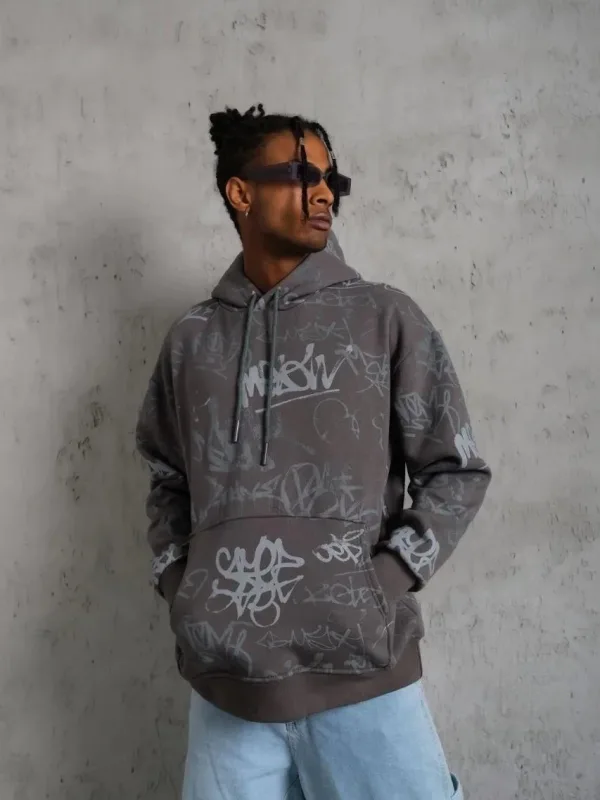 Muški sivi 3-niti pamučni s kapuljačom s klokanskim džepom sweatshirt 2