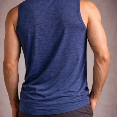 Men's Indigo Flannel Fabric Sleeveless Vest Daily Sports T-Shirt 2