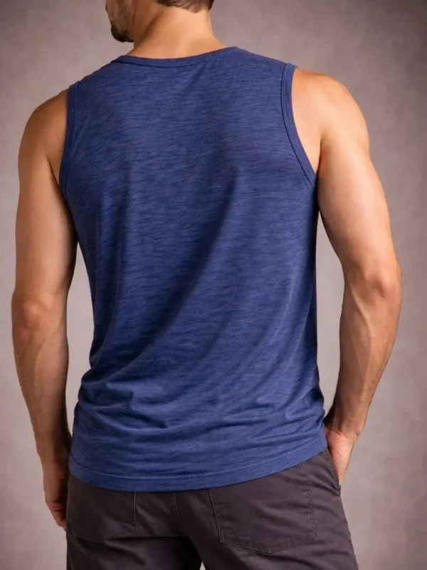 Men's Indigo Flannel Fabric Sleeveless Vest Daily Sports T-Shirt 2