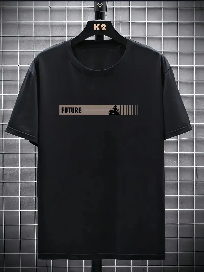 Ανδρικό Μαύρο Oversize Ποδήλατο Λαιμό Εκτύπωση T-Shirt