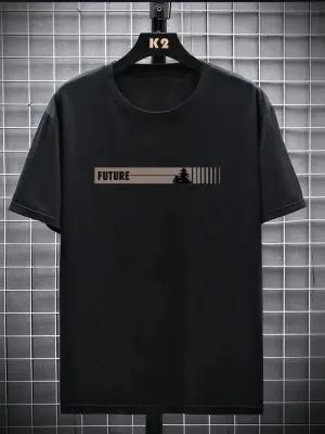 Férfi Fekete Oversize Kerékpárnyakú Nyomott Póló