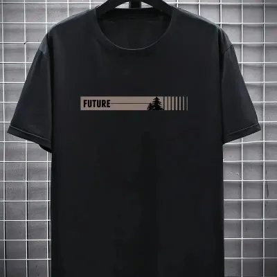 Férfi Fekete Oversize Kerékpárnyakú Nyomott Póló 1
