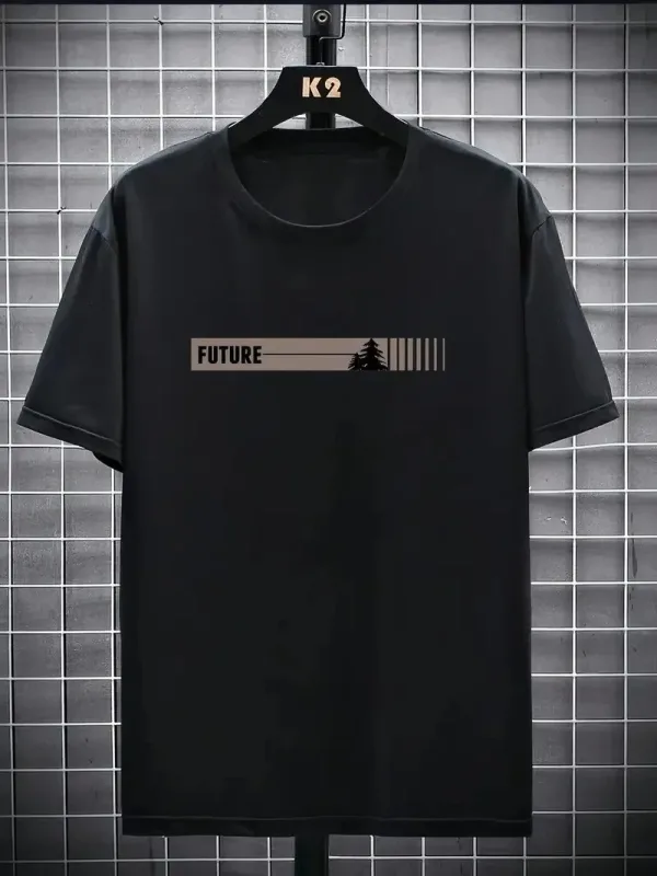 Férfi Fekete Oversize Kerékpárnyakú Nyomott Póló 1
