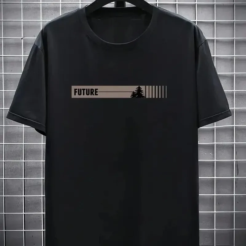 Férfi Fekete Oversize Kerékpárnyakú Nyomott Póló
