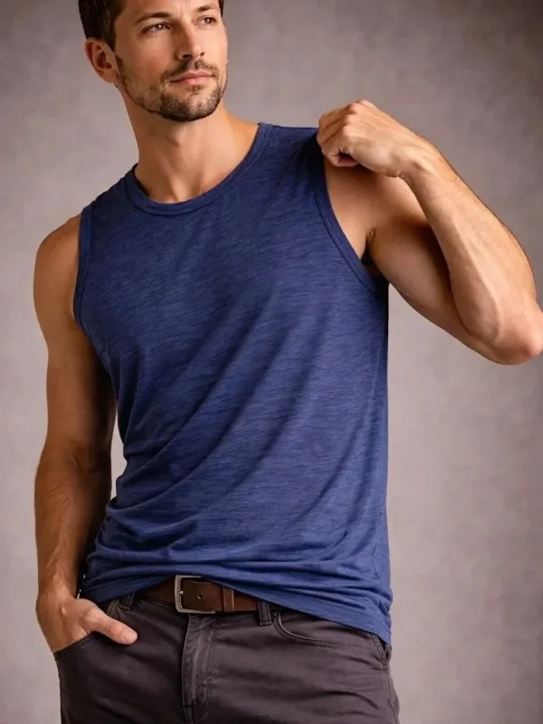 Men's Indigo Flannel Fabric Sleeveless Vest Daily Sports T-Shirt 1