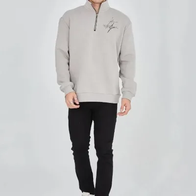 Sweatshirtê Mêran ê Gewr ê Nîv-Fermûar ê Çapkirî yê 3 Têlî Pembû 8