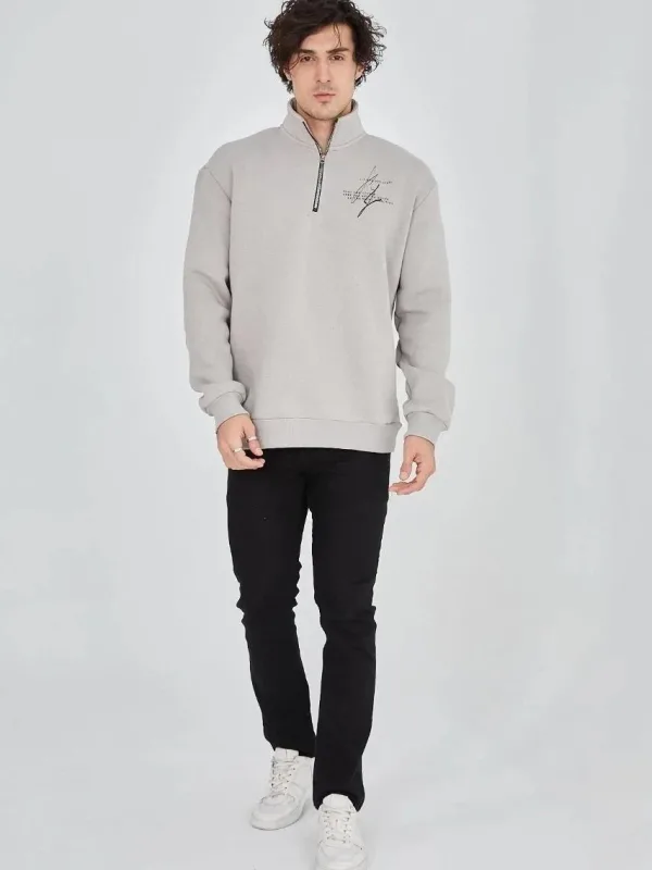 Sweatshirtê Mêran ê Gewr ê Nîv-Fermûar ê Çapkirî yê 3 Têlî Pembû 8
