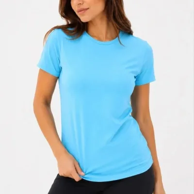 Dámske tyrkysové slim fit bicykel výstrih basic tričko 2