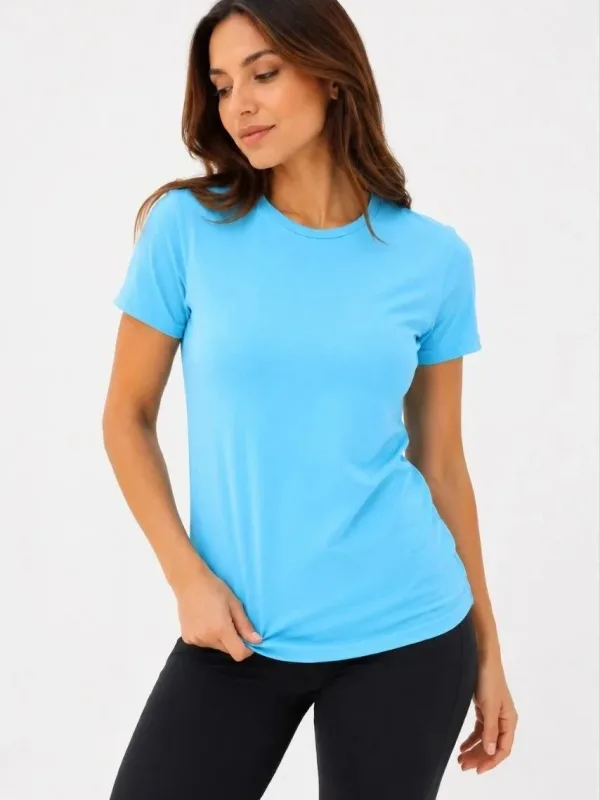 Dámske tyrkysové slim fit bicykel výstrih basic tričko 2