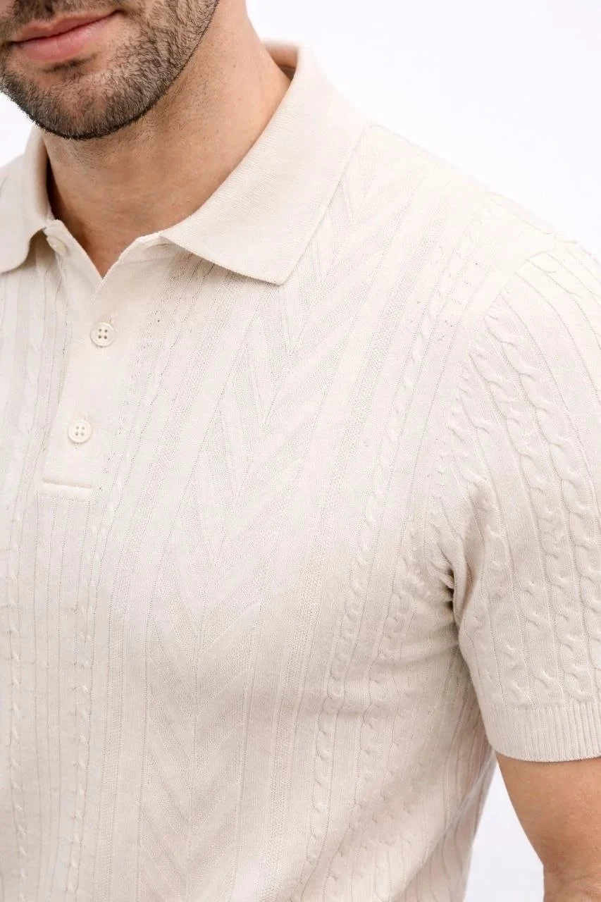 Muška krem polo majica sa dugmadima kratkih rukava od trikotaže