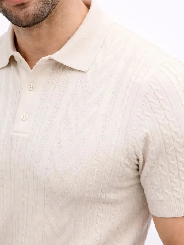 Muška krem polo majica sa dugmadima kratkih rukava od trikotaže 1