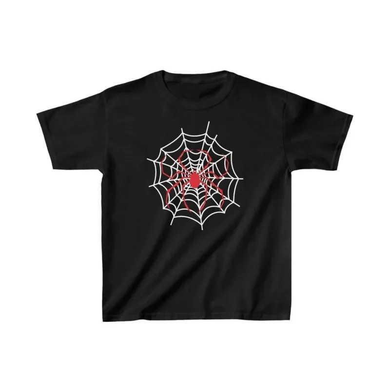 Детски црн печатен oversize кружен јака маица