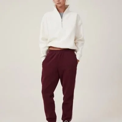 Women's White Oversize Half-Zip Cotton Basic Sweatshirt 2
