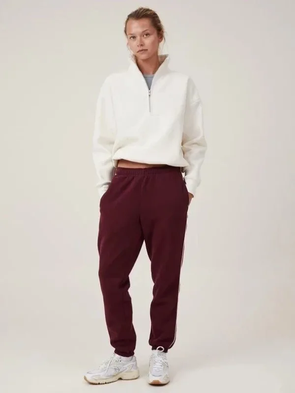 Women's White Oversize Half-Zip Cotton Basic Sweatshirt 2