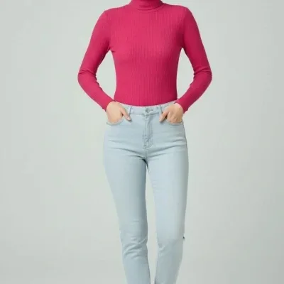 Femeie Roz Gât Întreg, Cu Nervuri, Lycra, Mâneci Lungi, Body 2