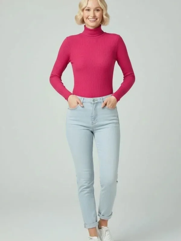 Femeie Roz Gât Întreg, Cu Nervuri, Lycra, Mâneci Lungi, Body 2