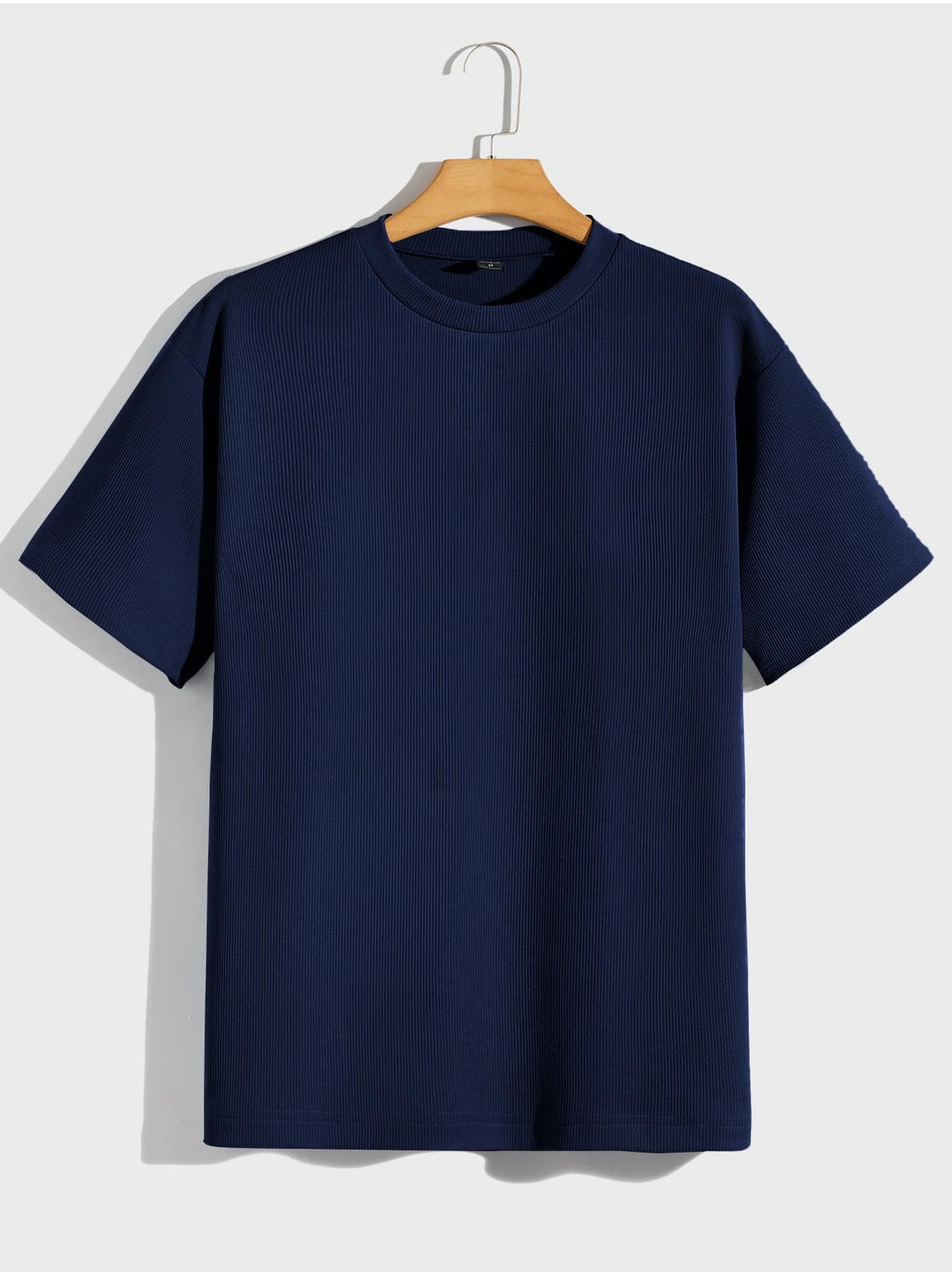 Muški tamnoplavi oversize rebrasti pamuk premium majica 2