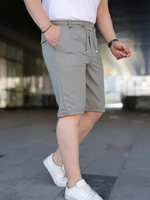 Pánské mátově zelené šortky s dvojitým lemem, kapsami, tkaničkami a elastickým pasem