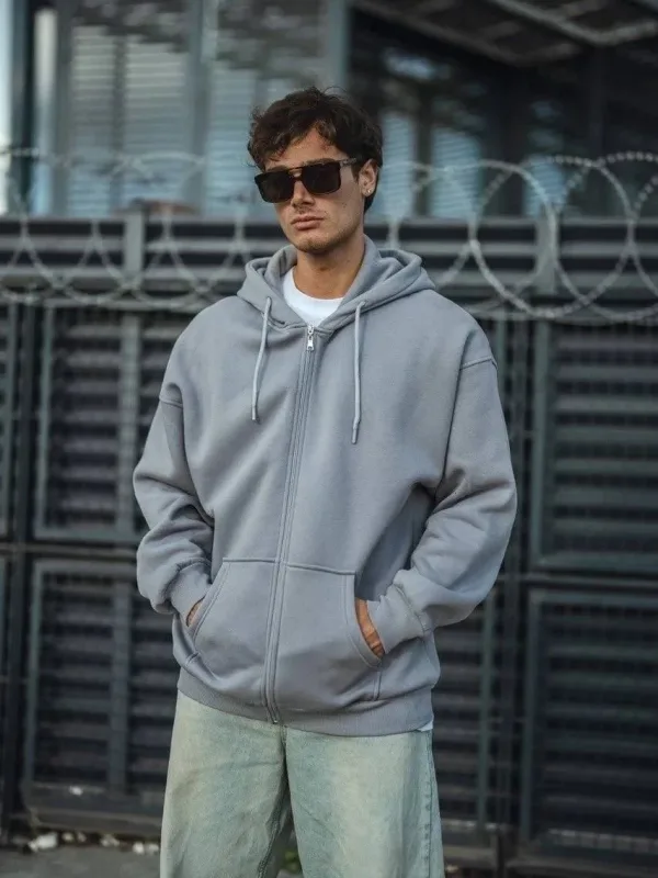 Maschio Grigio Felpa in Cotone 3 Capo con Cappuccio e Cerniera Completa 1