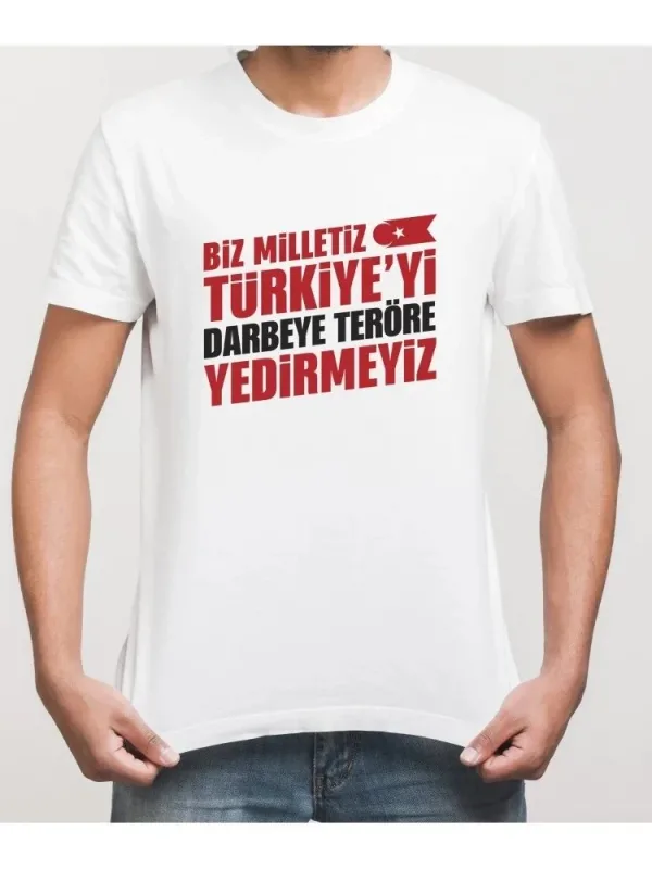 Férfi Fehér Kerékpárnyak Július 15. Nyomtatott Póló 1