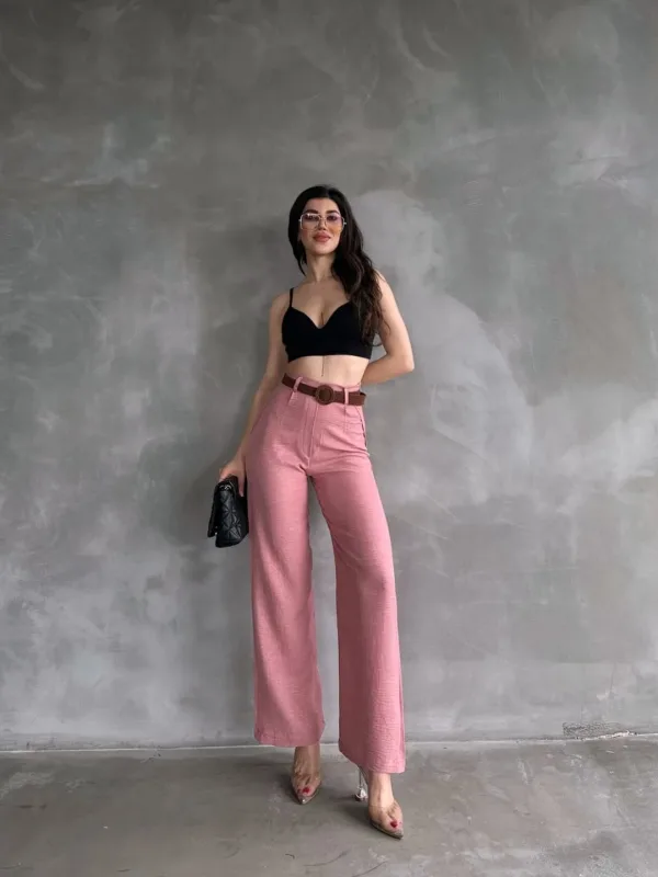 Belted Linen Pants Powder 3