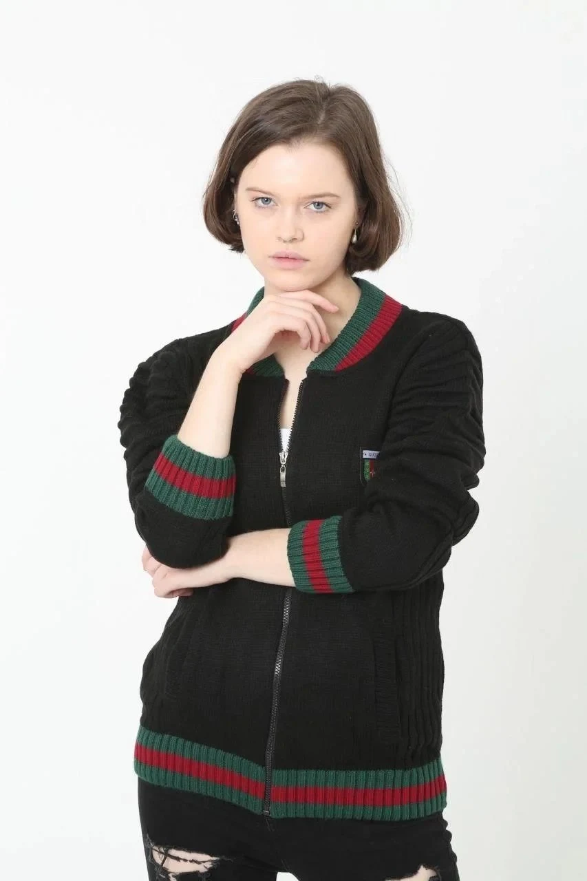 Women's Black Full Zip Thick Knit Cardigan