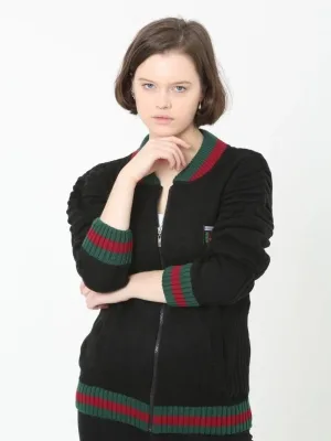 Women's Black Full Zip Thick Knit Cardigan