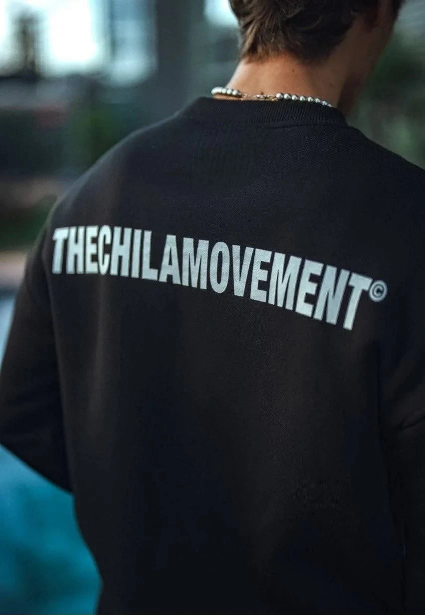 Men's Black Oversize Crew Neck 3-Thread Cotton Printed Sweatshirt