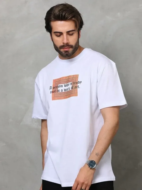 Λευκό Ανδρικό Regular Ποδήλατο Λαιμό Τυπωμένο T-shirt 2