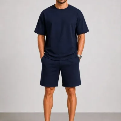 Kişi Tünd Göy Oversize Modal Yumşaq Teksturlu Cibli Kostyum 4