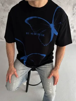 Машки црн oversize велосипед јака печатена маица