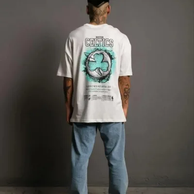 Muški beli oversize bicikli kragna print kratki rukav majica 4