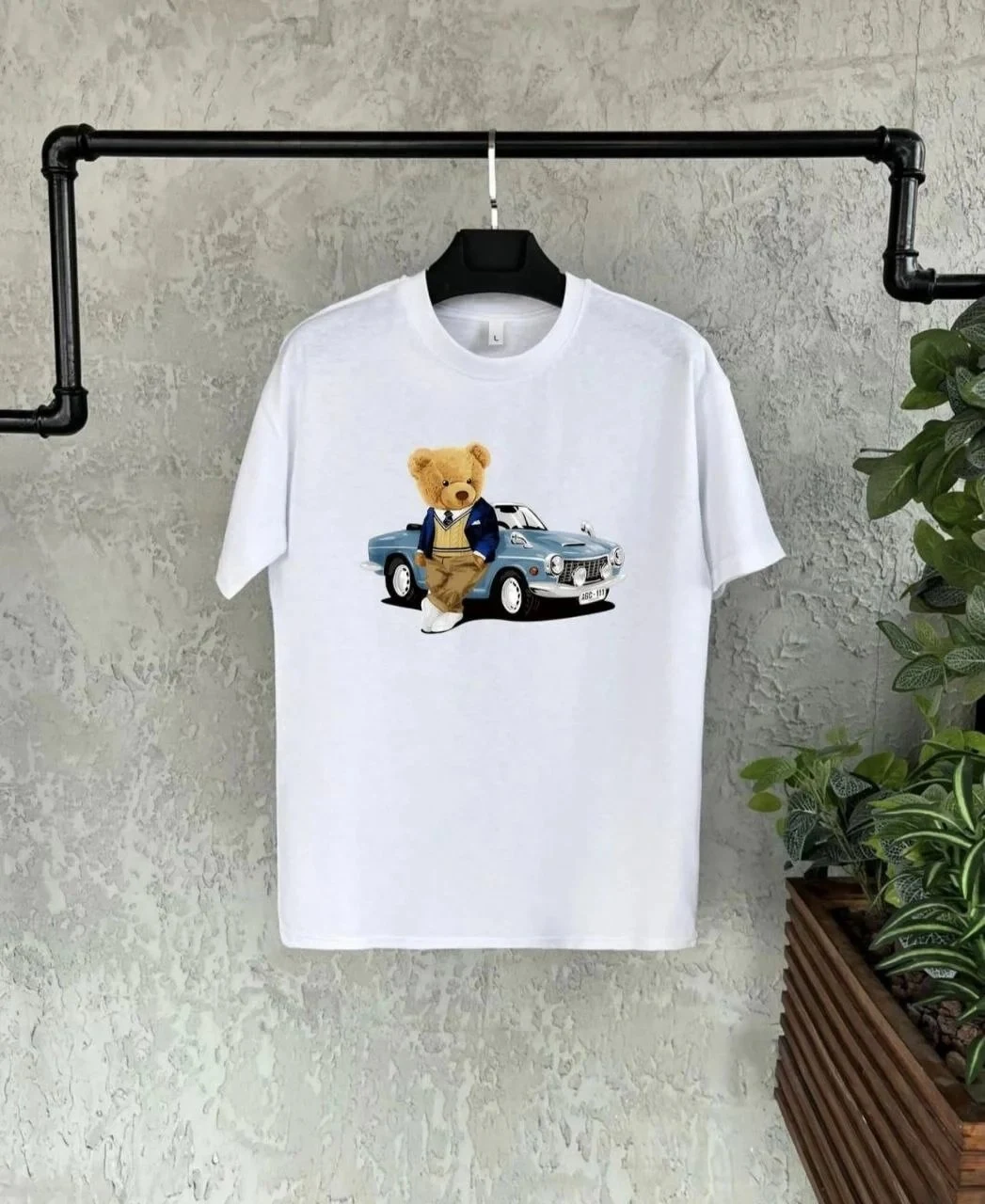 Dečija bela štampana oversize okrugla kragna majica