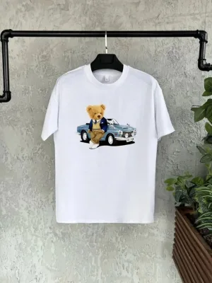 Dečija bela štampana oversize okrugla kragna majica