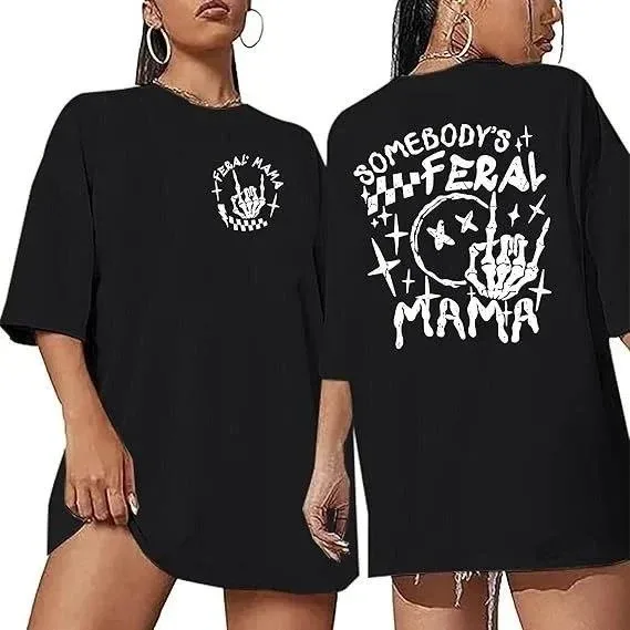 Γυναικείο Μαύρο Oversize Ποδηλατόλαιμο Τυπωμένο Μπλουζάκι 3