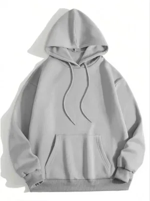 Women's Gray Hooded Kangaroo Pocket 3-Thread Cotton Plain Sweatshirt