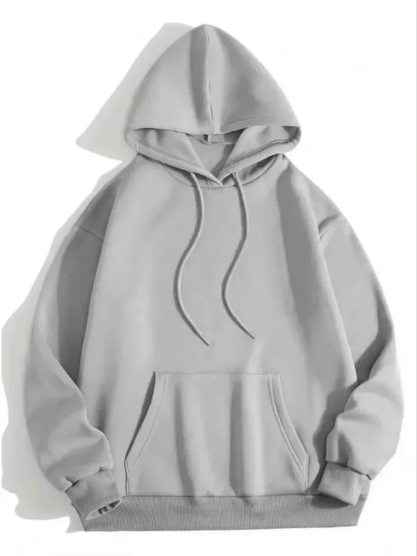 Gratë gri me kapuç xhepi kanguri 3 fije pambuku të sheshtë Sweatshirt 1