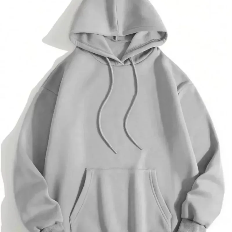 Dámský šedý bavlněný sweatshirt s kapucí a kapsou klokaní, 3-nitný, hladký