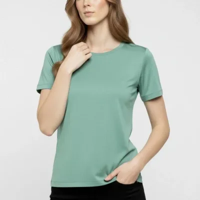 Γυναικείο Μίντι Πράσινο Slim Fit Με Λύκρα Στρογγυλή Λαιμόκοψη Βασικό T-Shirt 4