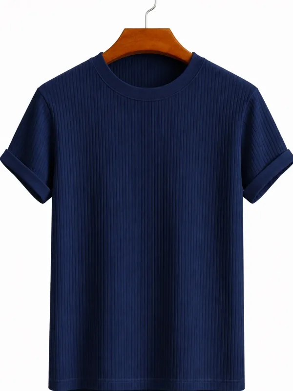 Унисекс Памук Бициклет Јака Oversize T-маица Темно Сина 3