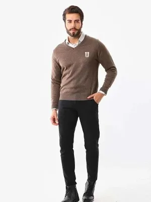 Bărbat Cafea Guler V Imprimat Tricou Țesut