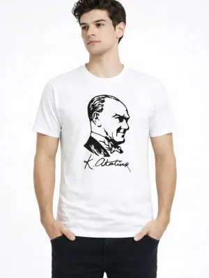 Muška bijela biciklistička kragna Atatürk print majica