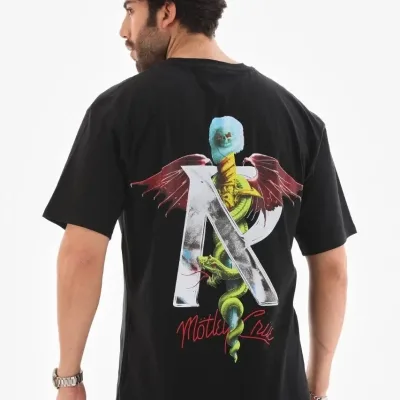 Kişi Qara Regular Velosiped Yaxası Çap Tişört 4