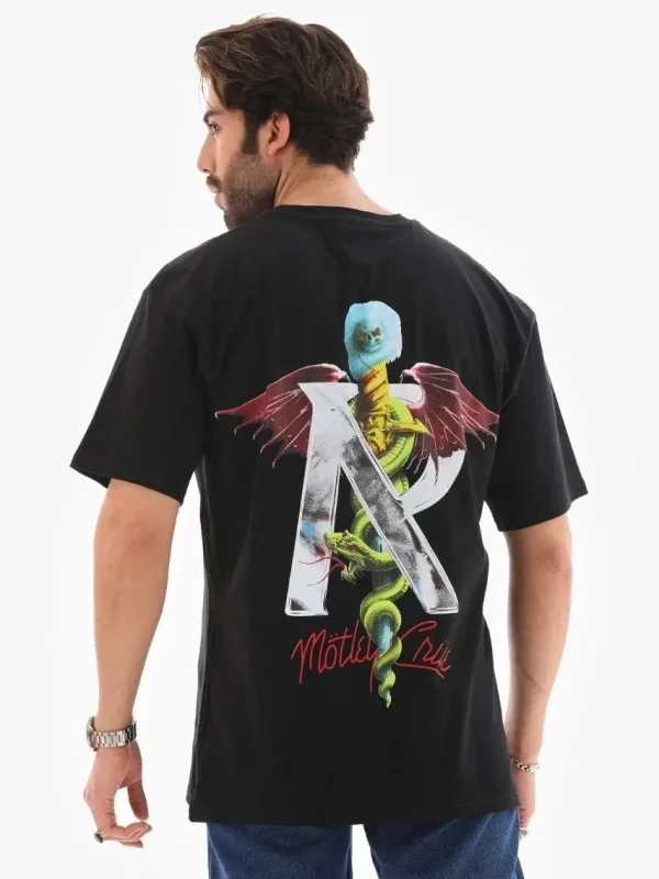 Kişi Qara Regular Velosiped Yaxası Çap Tişört 4