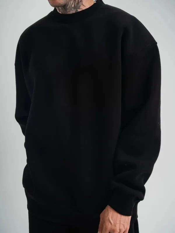 Muški crni 3-nitni pamučni dugi rukav s okruglim ovratnikom, sweatshirt